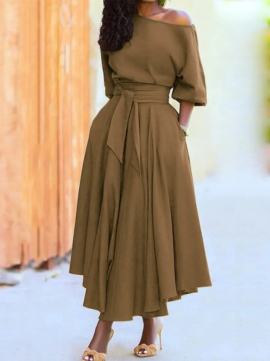 Dorine- One-Shoulder Tie Waist