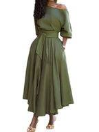 Dorine- One-Shoulder Tie Waist