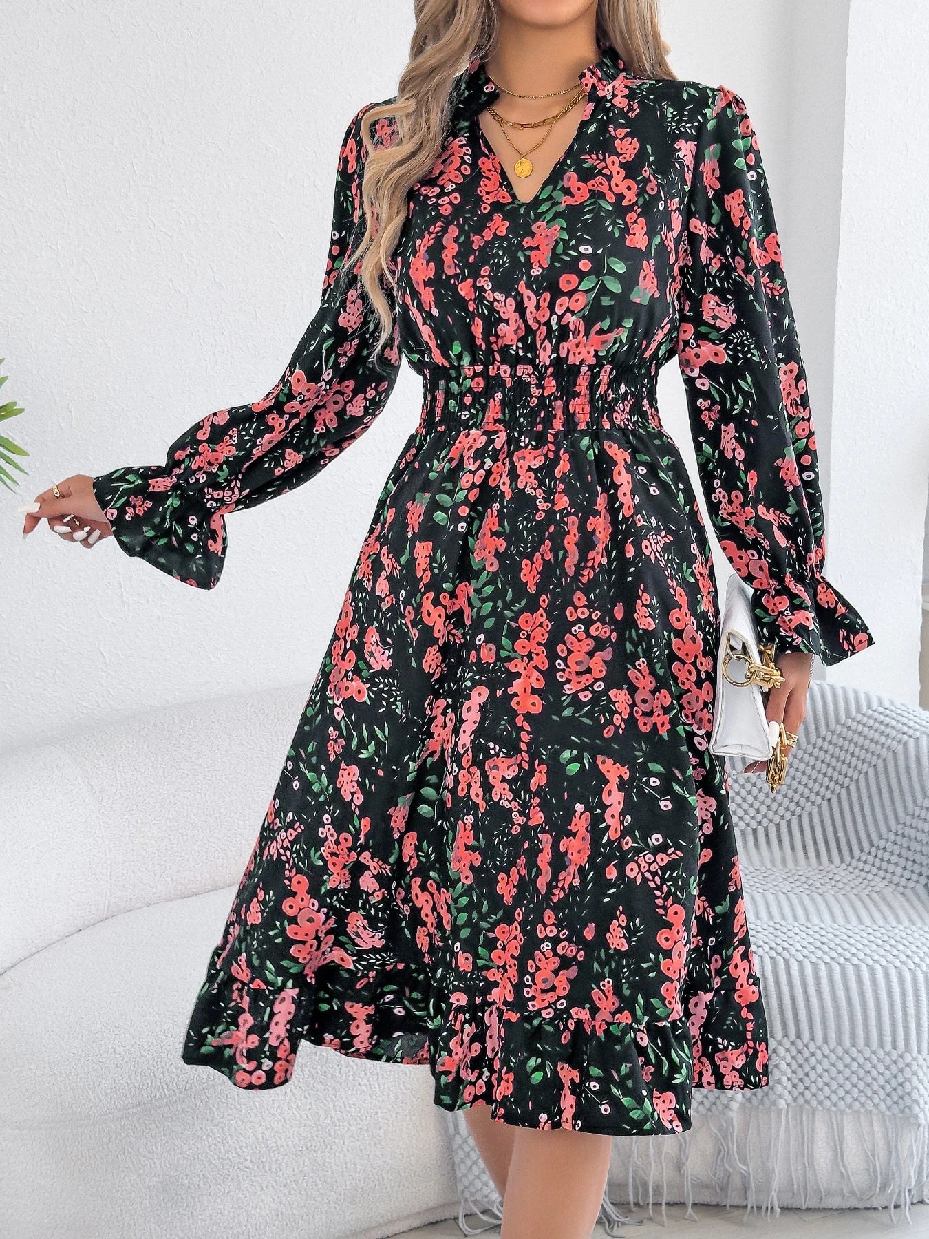Monique- Elegant Floral Print Dress