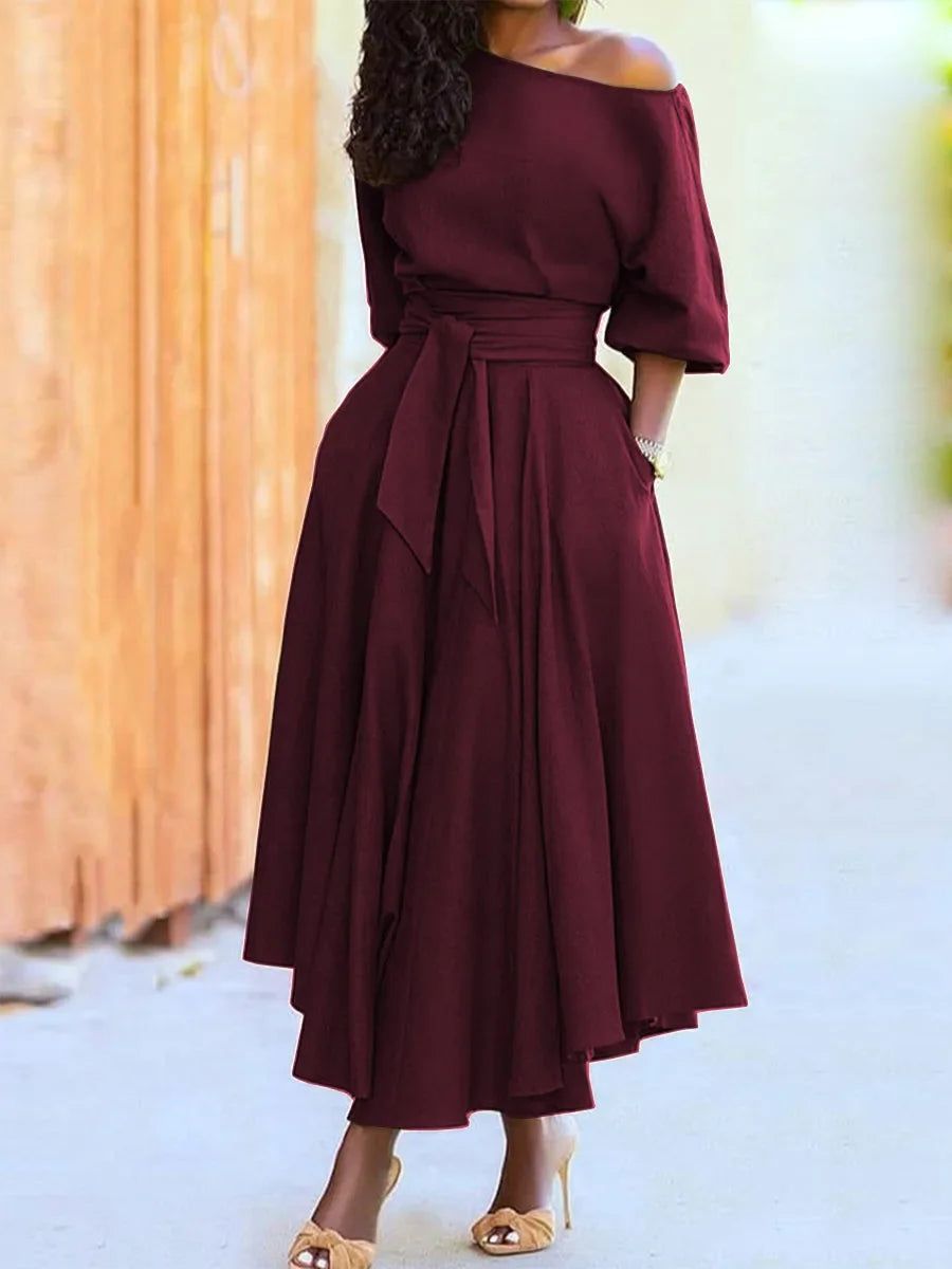Dorine- One-Shoulder Tie Waist