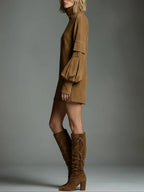 Verónica | Loose-Fit Suede Turtleneck Mini Dress